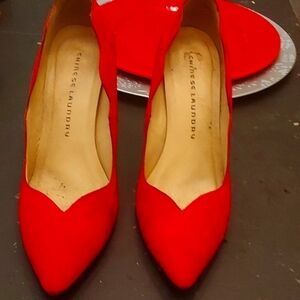 Red suede pumps. 8.5, JustFab